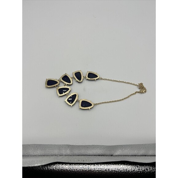 Charming Charlie Chunky Bold Statement Necklace Gold & Dark Blue - Picture 10 of 10